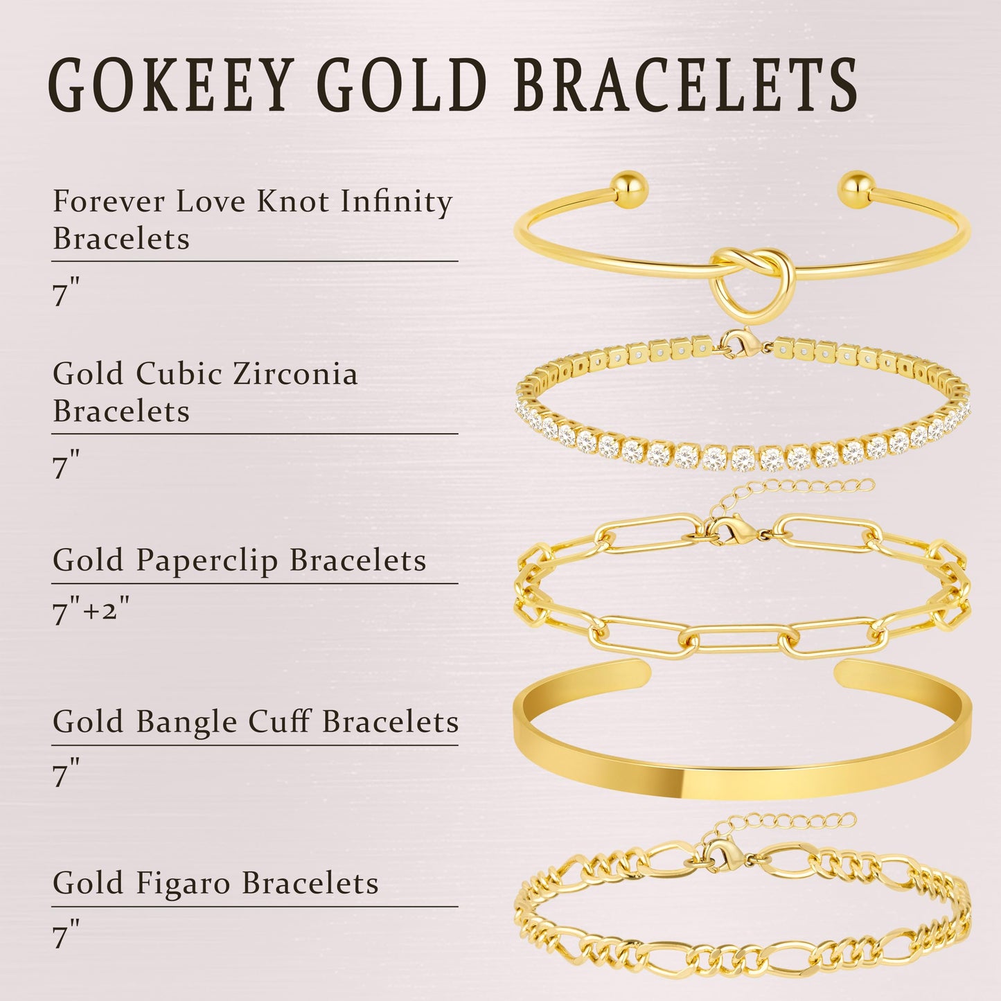 Gokeey Gold Bracelets Set for Women Non Tarnish, Waterproof 14K Gold Plated Sterling Silver Chunky Cuff Bracelet Stackable Gold Bangles Bracelet for Women Trendy Fashion Accessories Tie Knot Cuban Rope Paperclip Beaded Bracelet Stack Jewelry Mothers Day G