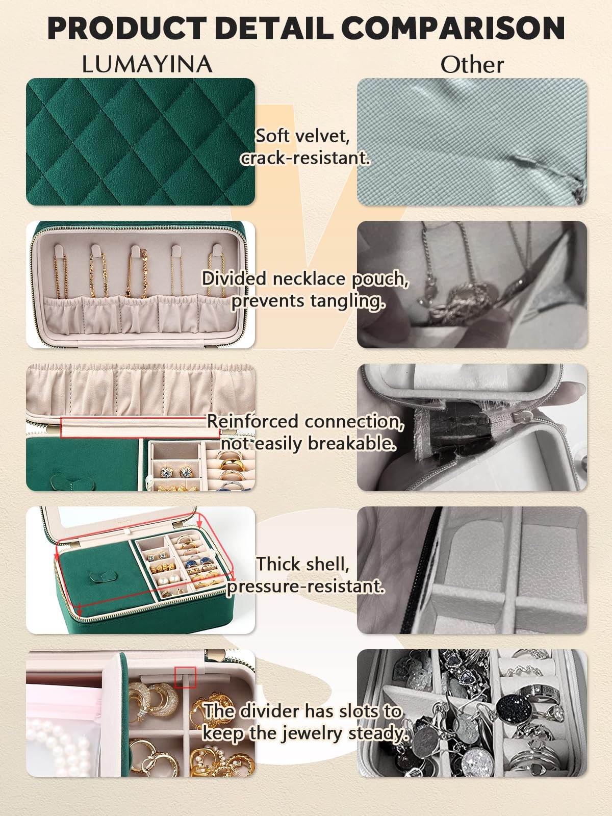 Velvet Travel Jewelry Box with Large Mirror, Double-Layer Jewelry Organizer Case for Women and Girls, Portable Storage Case with 6 Anti-Tarnish Bags Gift Ready for Her (Avocado Green)