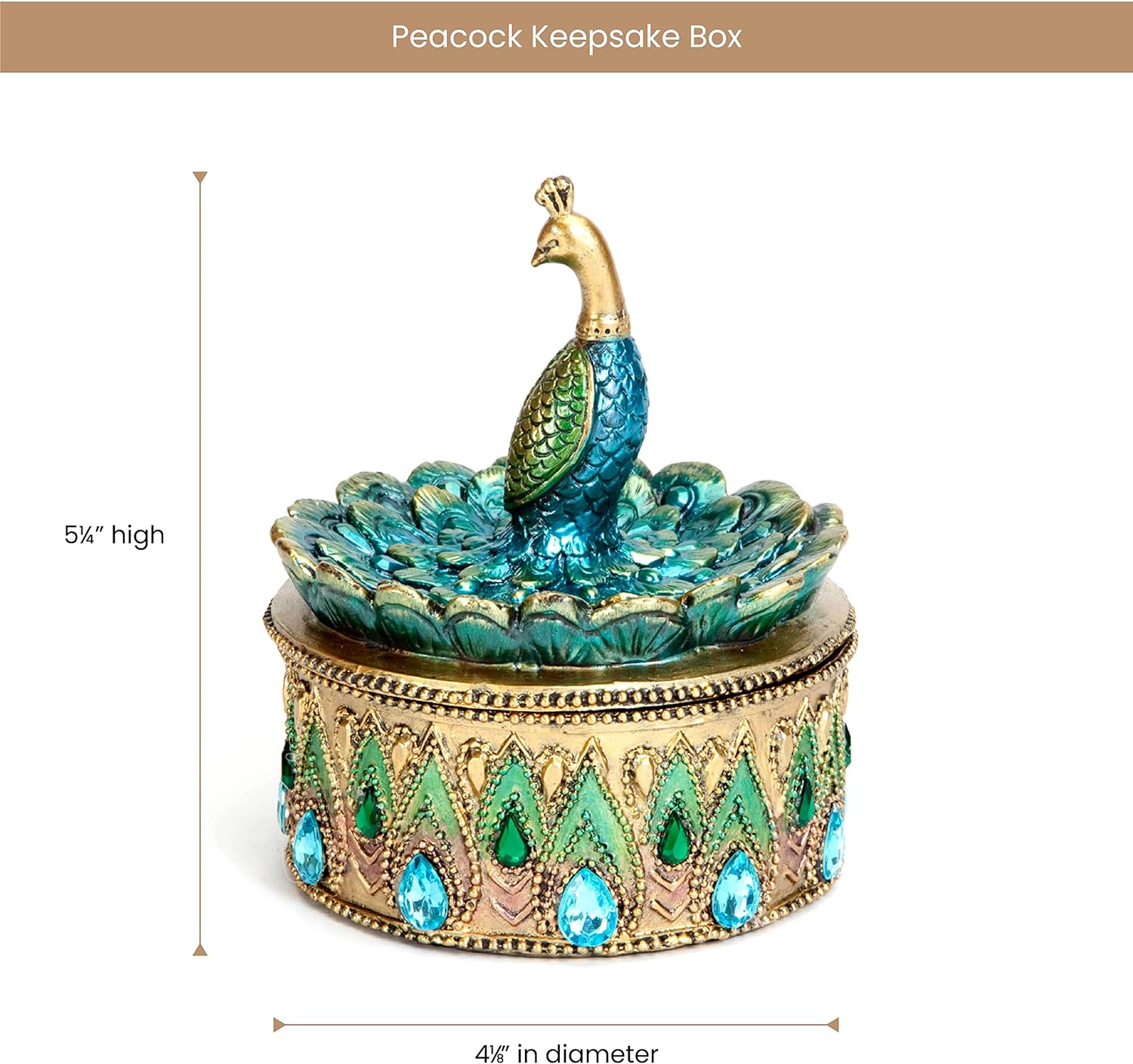 Bits and Pieces Peacock Jewelry Box for Women Small Keepsake Box with Peacock Figurine Lid - Decorative Boxes for Home Decor