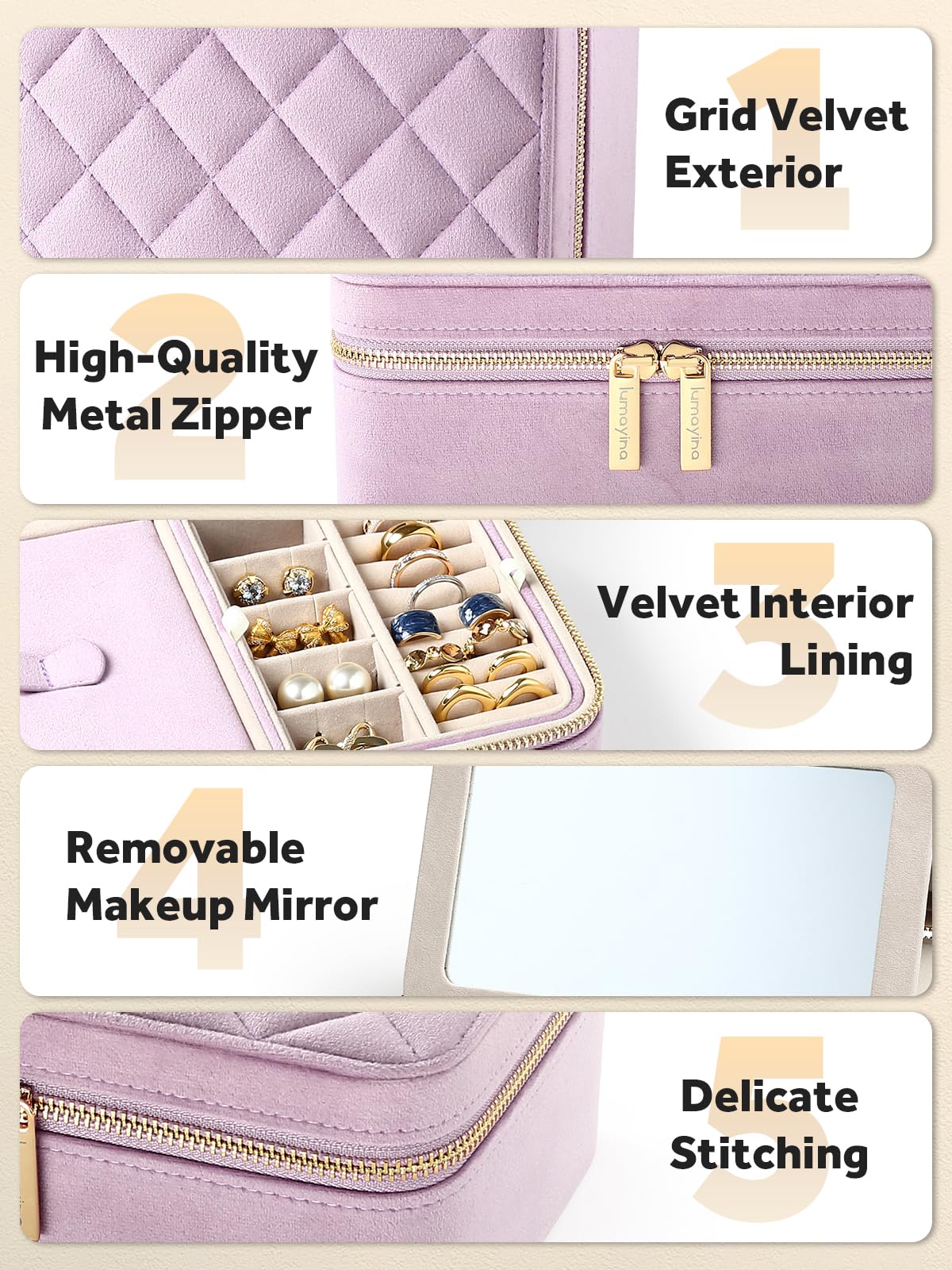 Velvet Travel Jewelry Box with Large Mirror, Double-Layer Jewelry Organizer Case for Women and Girls, Portable Storage Case with 6 Anti-Tarnish Bags Gift Ready for Her (Avocado Green)
