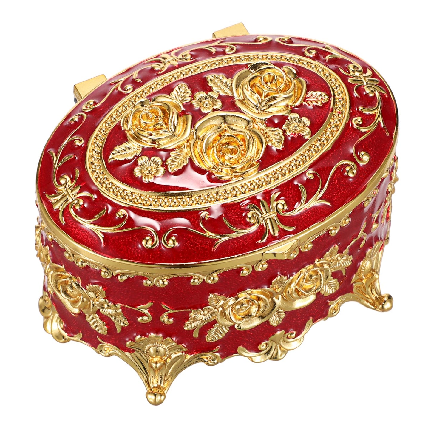 Hipiwe Vintage Metal Jewelry Box - Oval Trinket Organizer Ring Box Case with Rose Pattern Jewelry Storage Box for Ring Earrings Necklace, Gift for Women