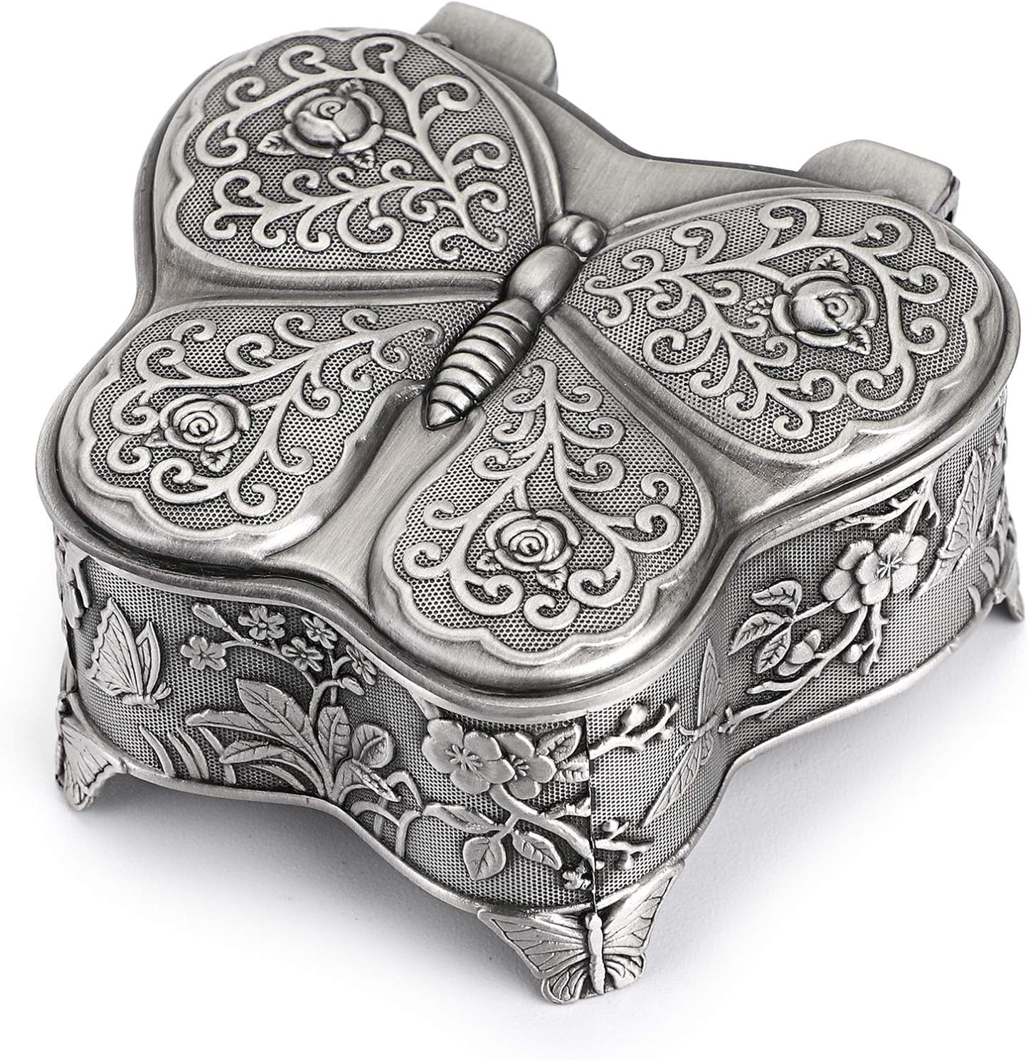 Hipiwe Vintage Metal Jewelry Trinket Box - Butterfly Shape Jewelry Organizer Treasure Chest Ring Holder, Earrings Necklace Storage Box Keepsake Box for Women