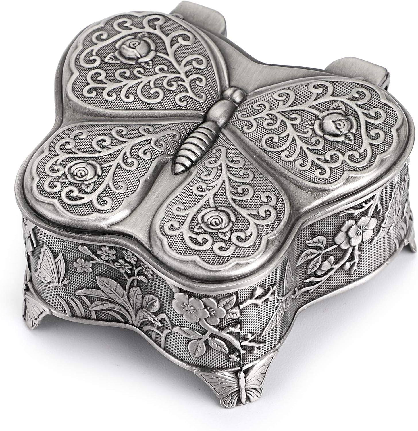 Hipiwe Vintage Metal Jewelry Trinket Box - Butterfly Shape Jewelry Organizer Treasure Chest Ring Holder, Earrings Necklace Storage Box Keepsake Box for Women
