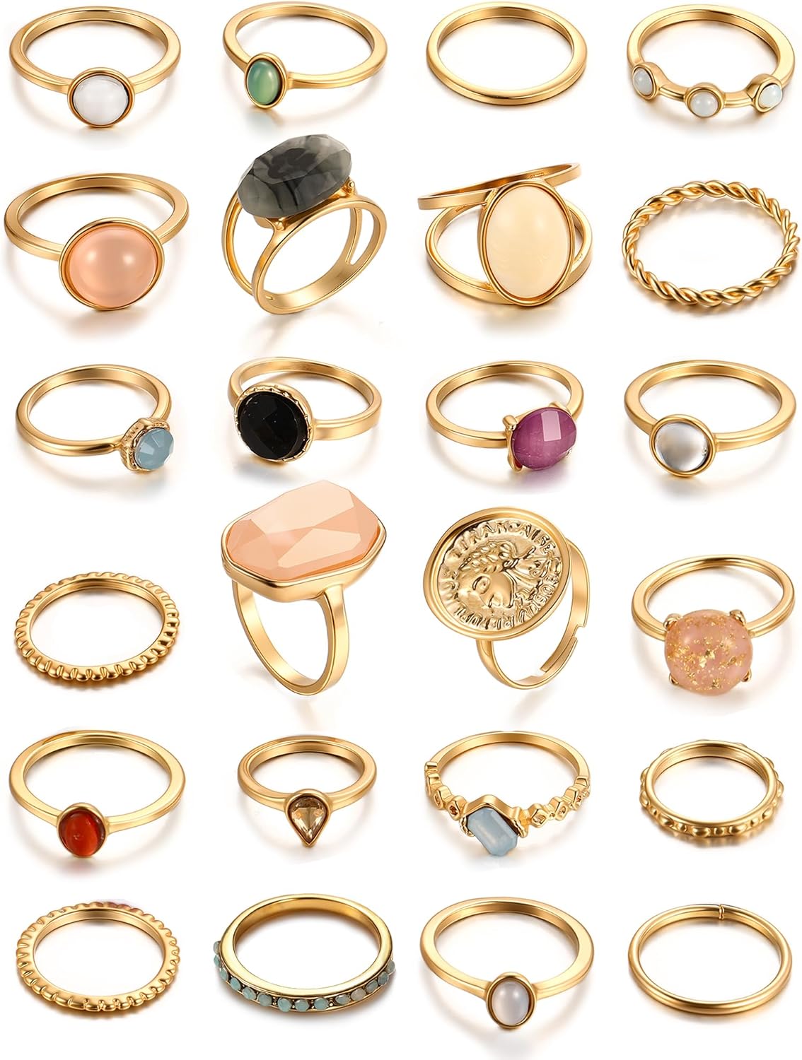 iF YOU 25 Pcs Gold Stackable Ring Set for Women, Chunky Knuckle Finger Midi Rings, Silver Simple Stacking Cute Rings Pack Trendy Stuff Jewelry Gift