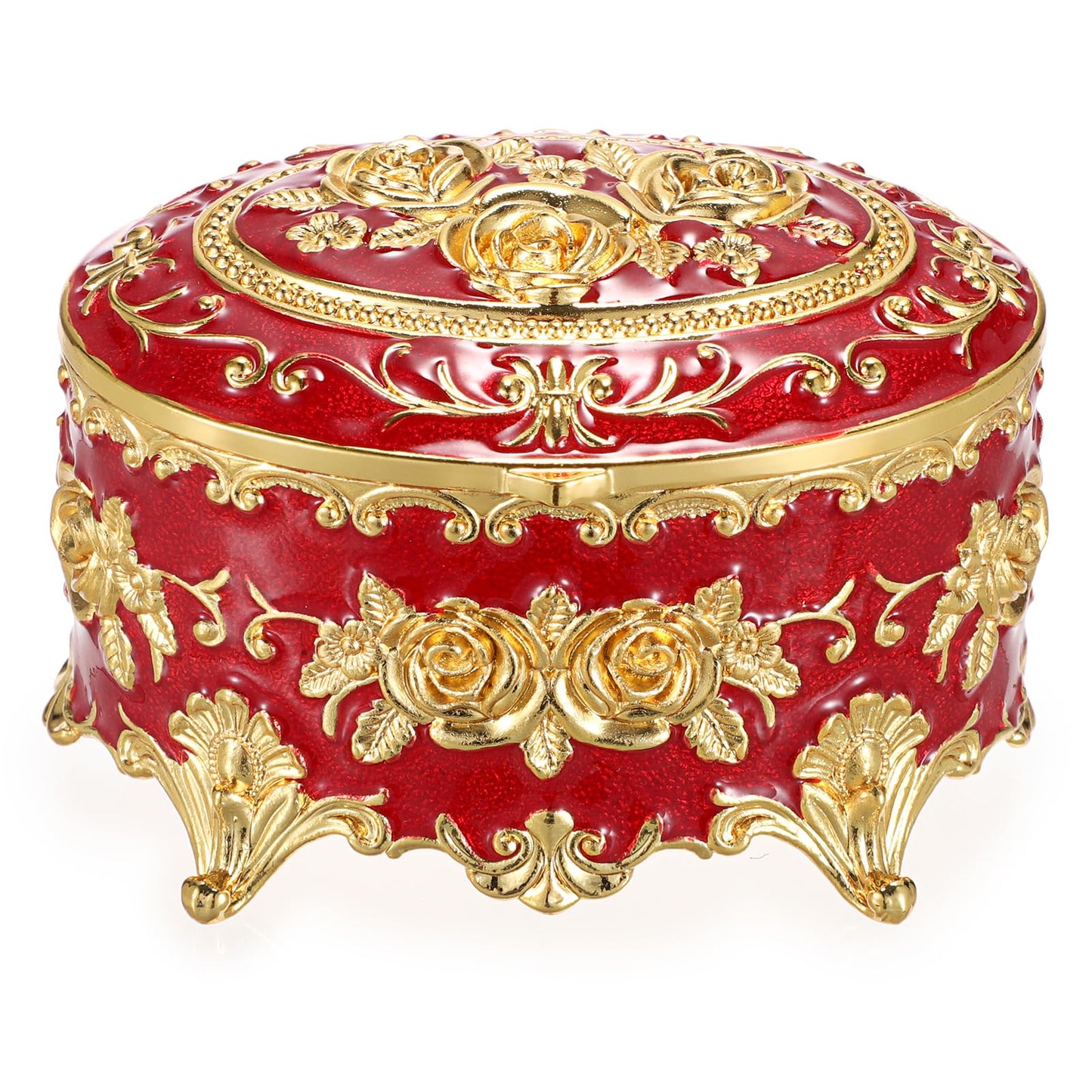 Hipiwe Vintage Metal Jewelry Box - Oval Trinket Organizer Ring Box Case with Rose Pattern Jewelry Storage Box for Ring Earrings Necklace, Gift for Women