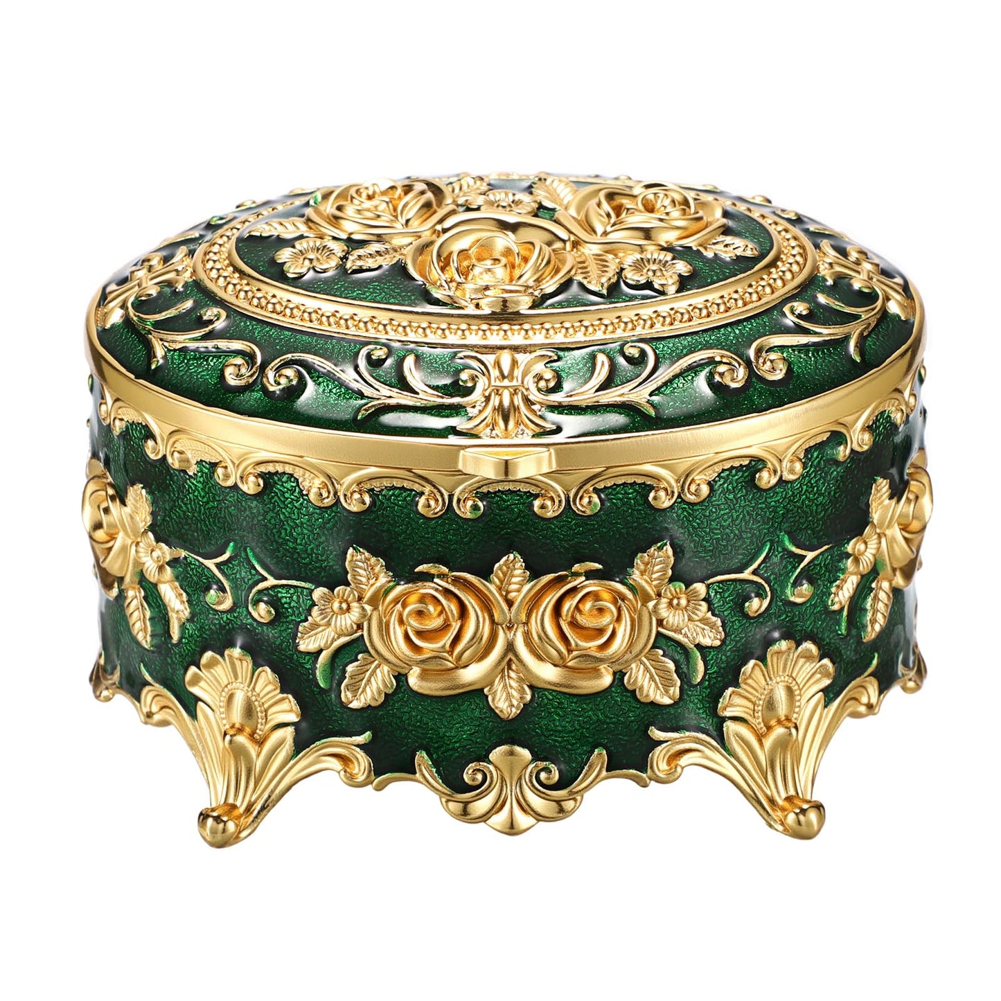 Hipiwe Vintage Metal Jewelry Box - Oval Trinket Organizer Ring Box Case with Rose Pattern Jewelry Storage Box for Ring Earrings Necklace, Gift for Women