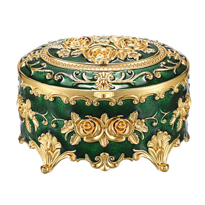 Hipiwe Vintage Metal Jewelry Box - Oval Trinket Organizer Ring Box Case with Rose Pattern Jewelry Storage Box for Ring Earrings Necklace, Gift for Women