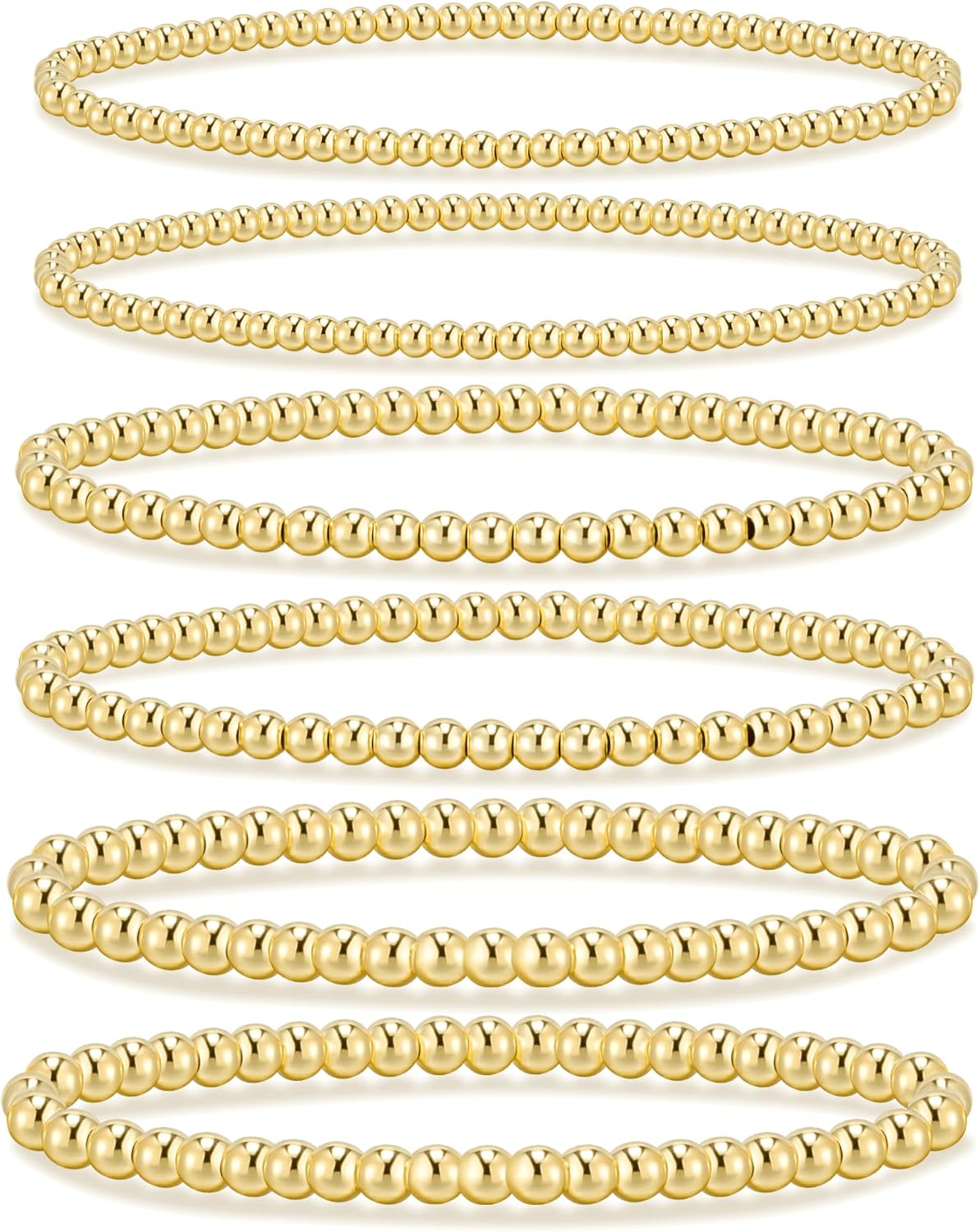 adoyi Gold Bracelets for Women Waterproof, 14K Gold Plated Beaded Strand Bead Ball Bracelets stack Adjustable Jewelry Set for Gifts