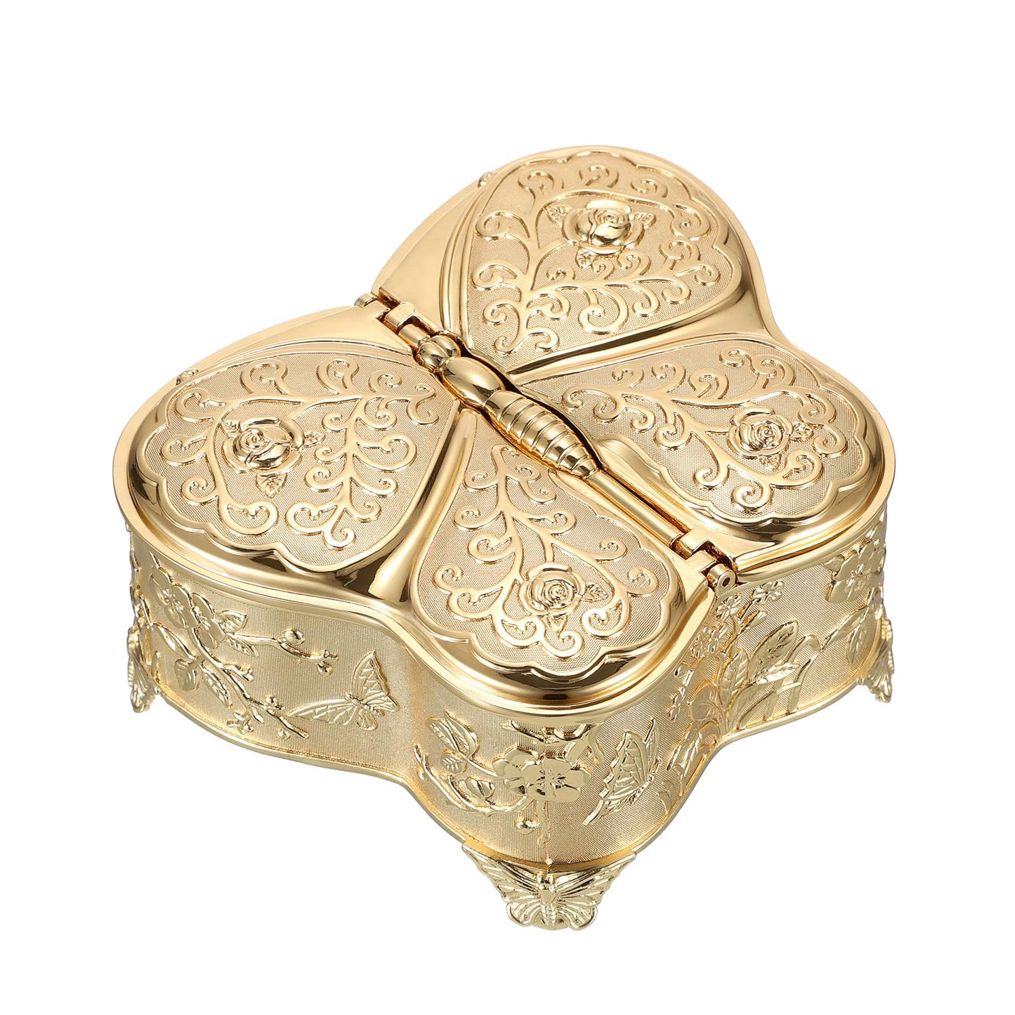 Hipiwe Vintage Metal Jewelry Trinket Box - Butterfly Shape Jewelry Organizer Treasure Chest Ring Holder, Earrings Necklace Storage Box Keepsake Box for Women